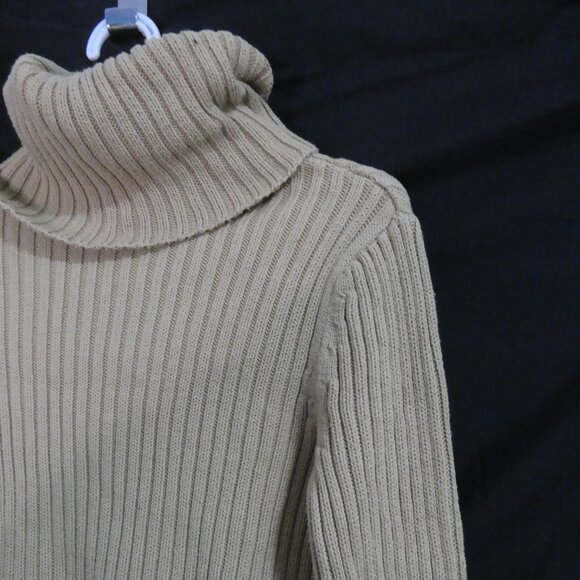 Y2K | OLD NAVY | small | Ribbed Beige Turtleneck Cotton Sweater - Picture 5 of 14